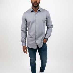 Kenneth Cole Reaction Gray Striped Dress Shirt